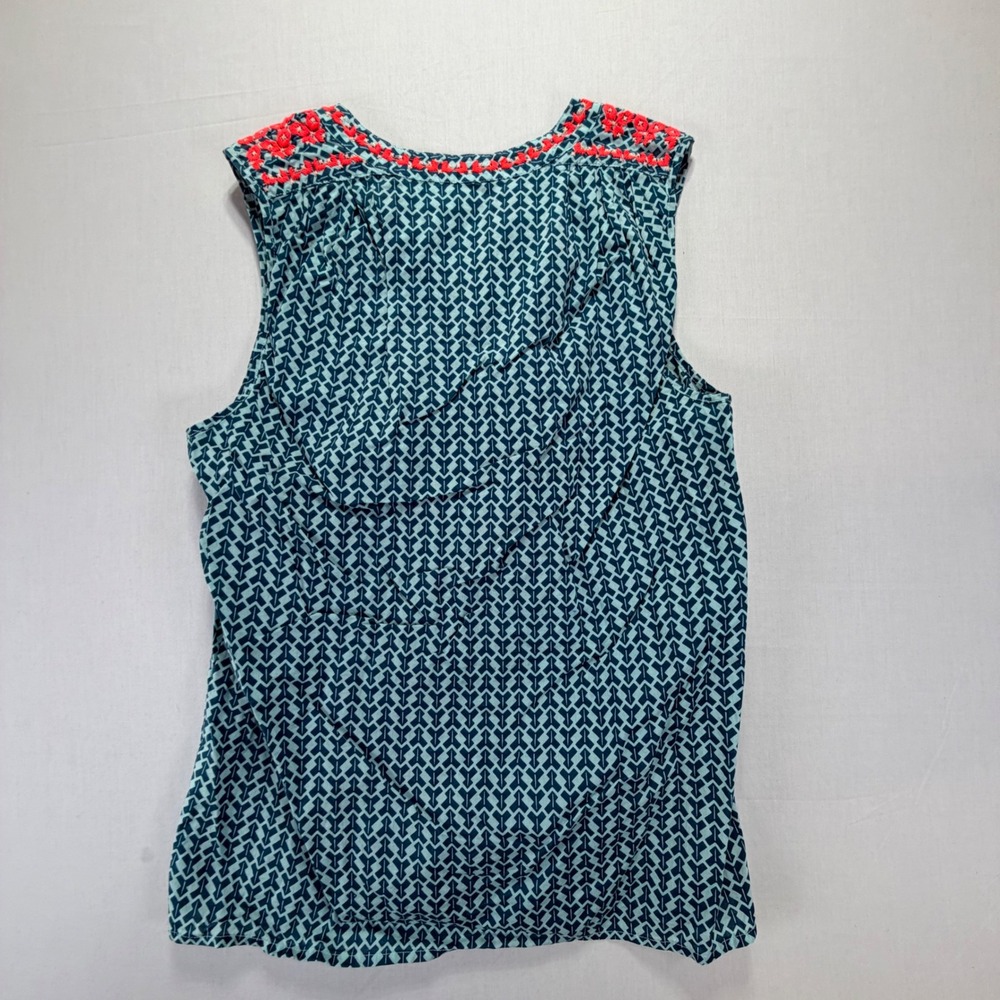 J.‎ Crew Turquoise Navy Geometric Embroidered Tassel Neck Sleeveless Top Size 6 - Picture 3 of 6